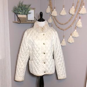 Coach Rabbit Fur Collar White Quilted Coat